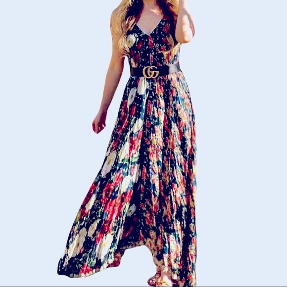 Hemant & Nandita x Anthropologie Hermosa Bias XS 0 2 Blue Pink Floral Maxi Dress - Picture 2 of 10